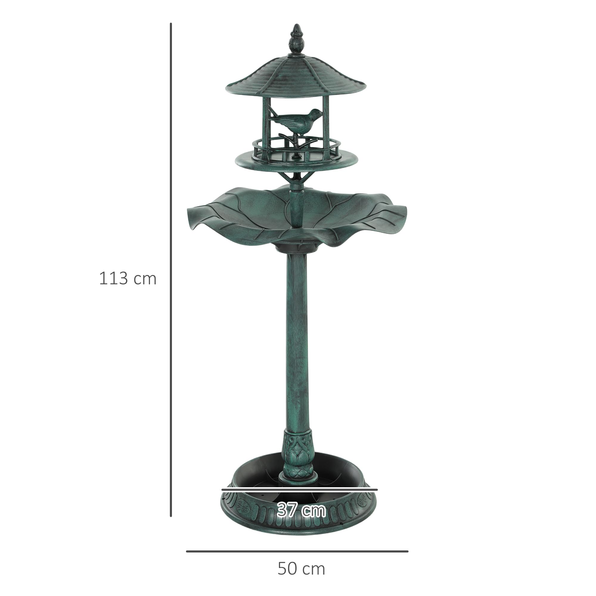 Outsunny Vogelbad Vogeltränke Vogeltränke Blumenkasten 3 in 1 Abm. Ø 50 x 113H cm Polypropylen grün-grau