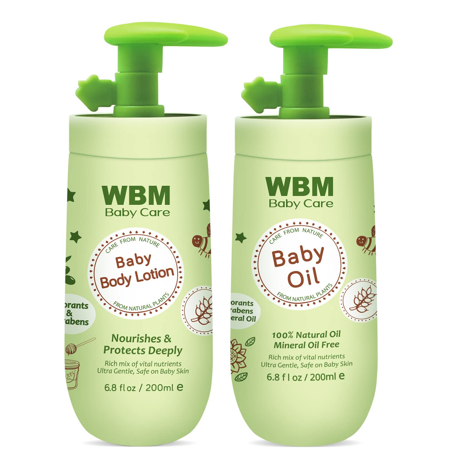 WBM Baby Oil & Baby Lotion Set For Soft and Healthy Skin Care, Moisturizing & Nourishing Newborn Essentials With 100% Natural Ingredients and Vitamin E