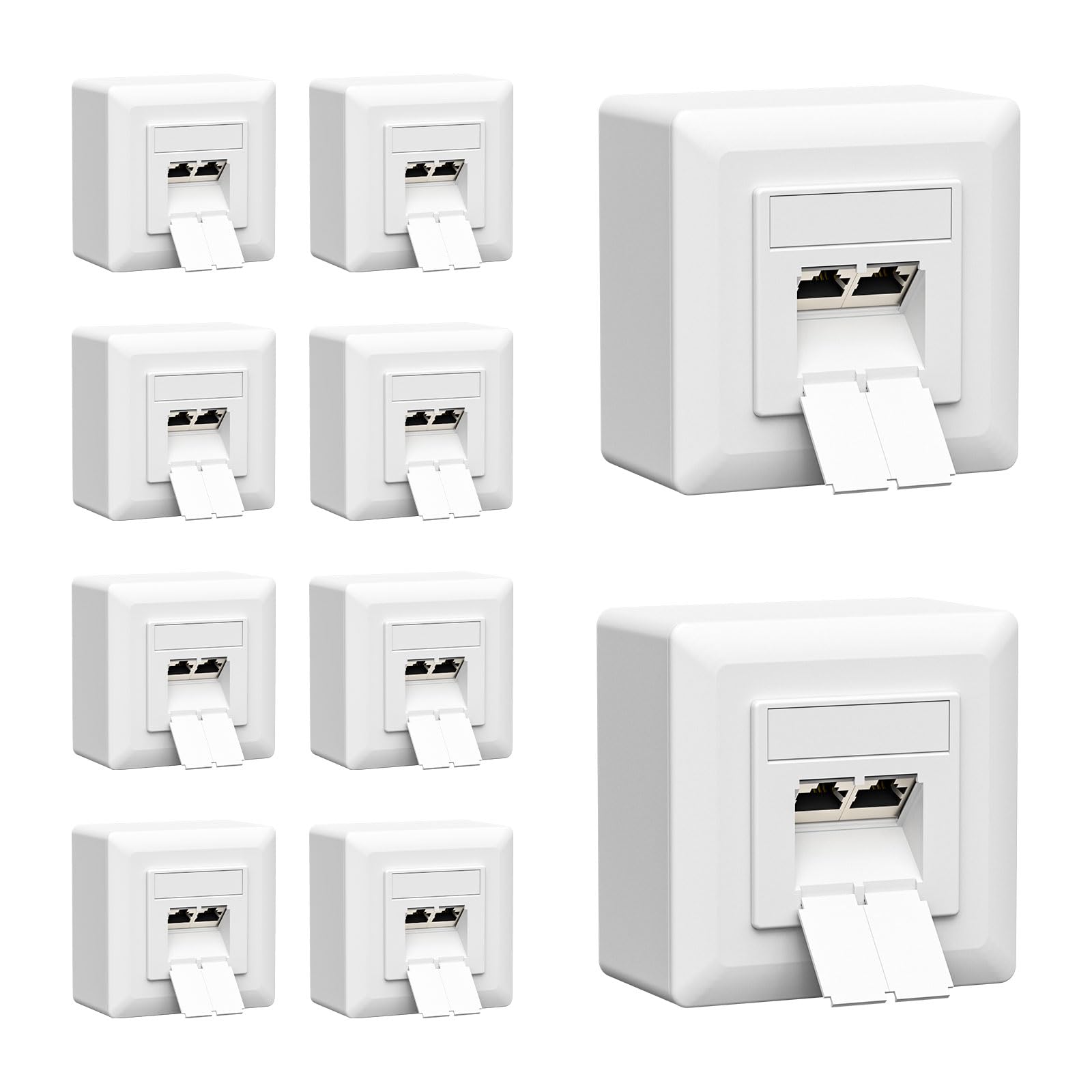 iwillink 10 enchufes de red universales CAT8 de 2 puertos, RJ45, apantallado o empotrado, EIA/TIA-568-A/B 8P8C, Ethernet de 40 Gbit/s, POE+, compatible con CAT8, CAT7, CAT6a, CAT6, color blanco