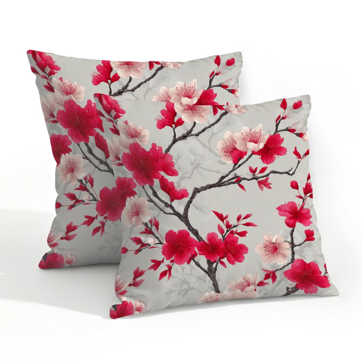 Outdoor Pillow Covers Waterproof Pillowcases 20x20in Set of 2 Cherry Blossom Floral Branches Decorative Throw Cushion Case for Couch Sofa Garden Patio Furniture