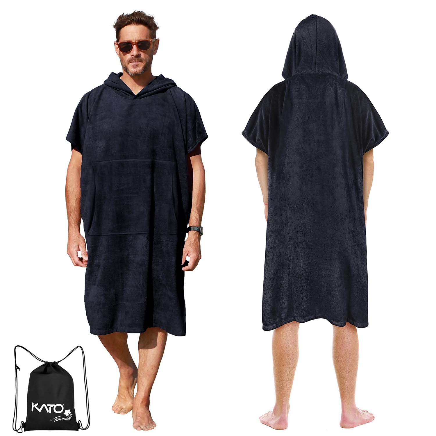Kato Tirrinia Beach Surf Poncho con bolsillo Absorbente de agua Traje de neopreno Cambiador Sudadera con capucha Toalla Poncho Albornoz para surf Natación Baño Adulto Hombres Mujeres A prueba de arena