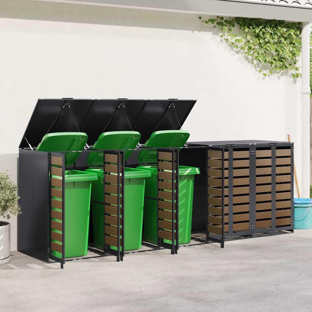 Genérico Almacenamiento de Cubos Wheelie para 3 Cubos Antracita,Productos del hogar,Accesorios para contenedores de residuos,Soportes para contenedores de residuos-3394771