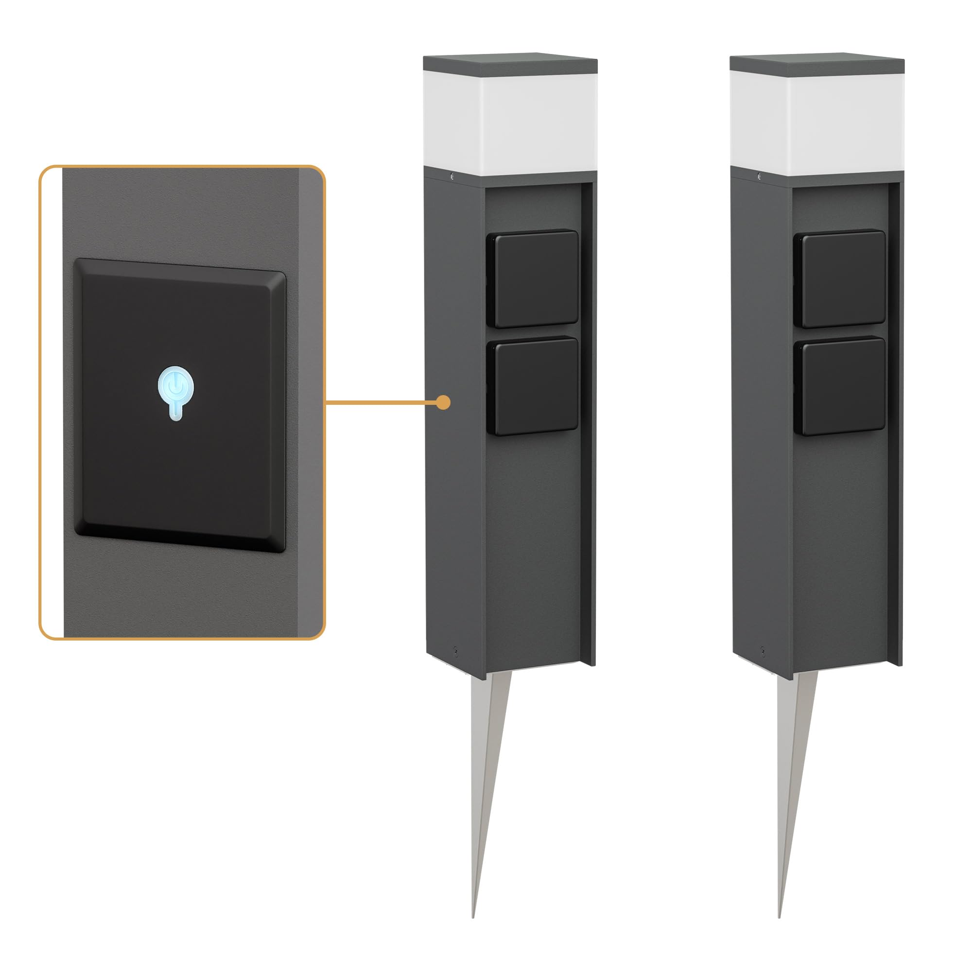 ledscom.de 2x Pollerleuchte PODEL mit Erdspieß für außen, Smart Home, 39cm, anthrazit, 2 Steckdosen, inkl. G9 Leuchtmittel, 501lm, warmweiß