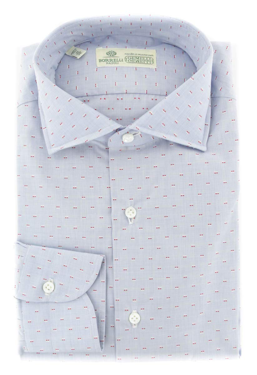 Luigi Borrelli Blue Patterned Button Down Spread Collar Cotton Slim Fit Dress Shirt Size Large 17