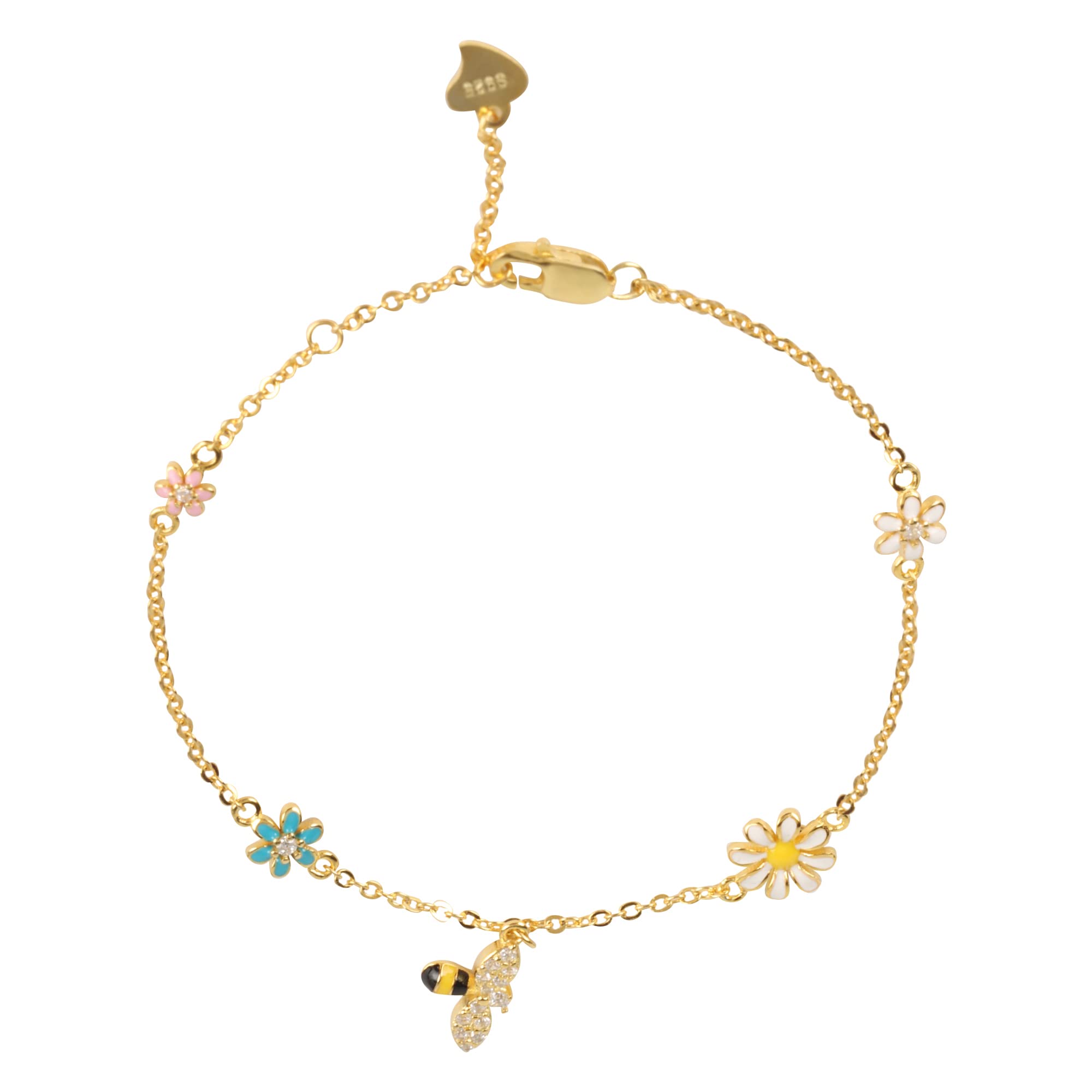 FURN ASPIRE 925 Authenticity Certified Pure Silver Bracelets for Women Plated with 18K Gold Daisy Flower & Bee with Dazzling Zircons Bracelet (B0BKP69CHJ) Amazon Price History, Amazon Price Tracker