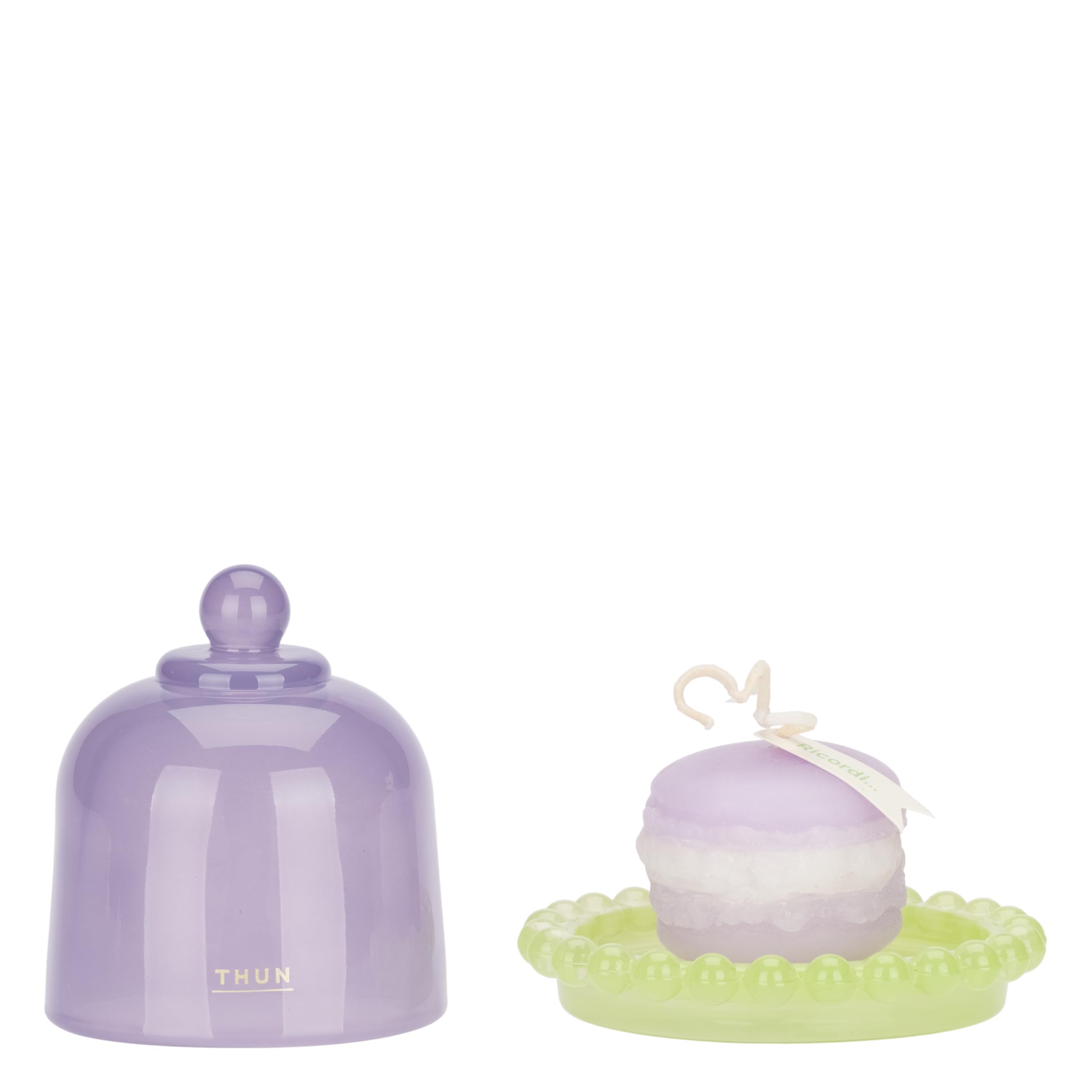 THUN - Candela macaron cloche viola - Vetro, paraffina, essenza, stoppino: 100% cotone., 10 * 9cm