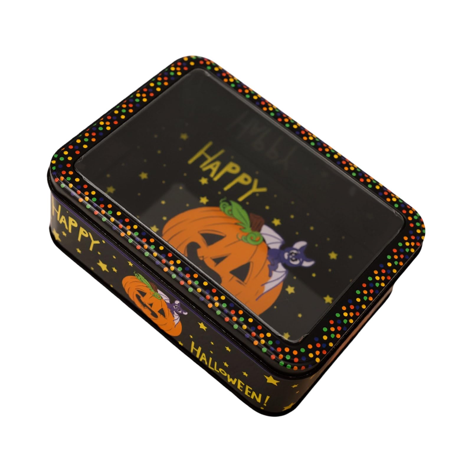 our fave Halloween Tin Box with Viewable Clear Lid Candy Display Container Great for Treats Storage and Party Supplies Halloween Present Container