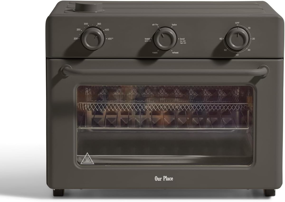 Our Place Large Wonder Oven | 6-in-1 Stainless Steel Air Fryer Toaster Oven Combo with Basket, Rack, Pan & Tray | 3-Rack, 32 QT, Large Capacity - Toast, Roast, Bake, Reheat, Broil & Steam | Char