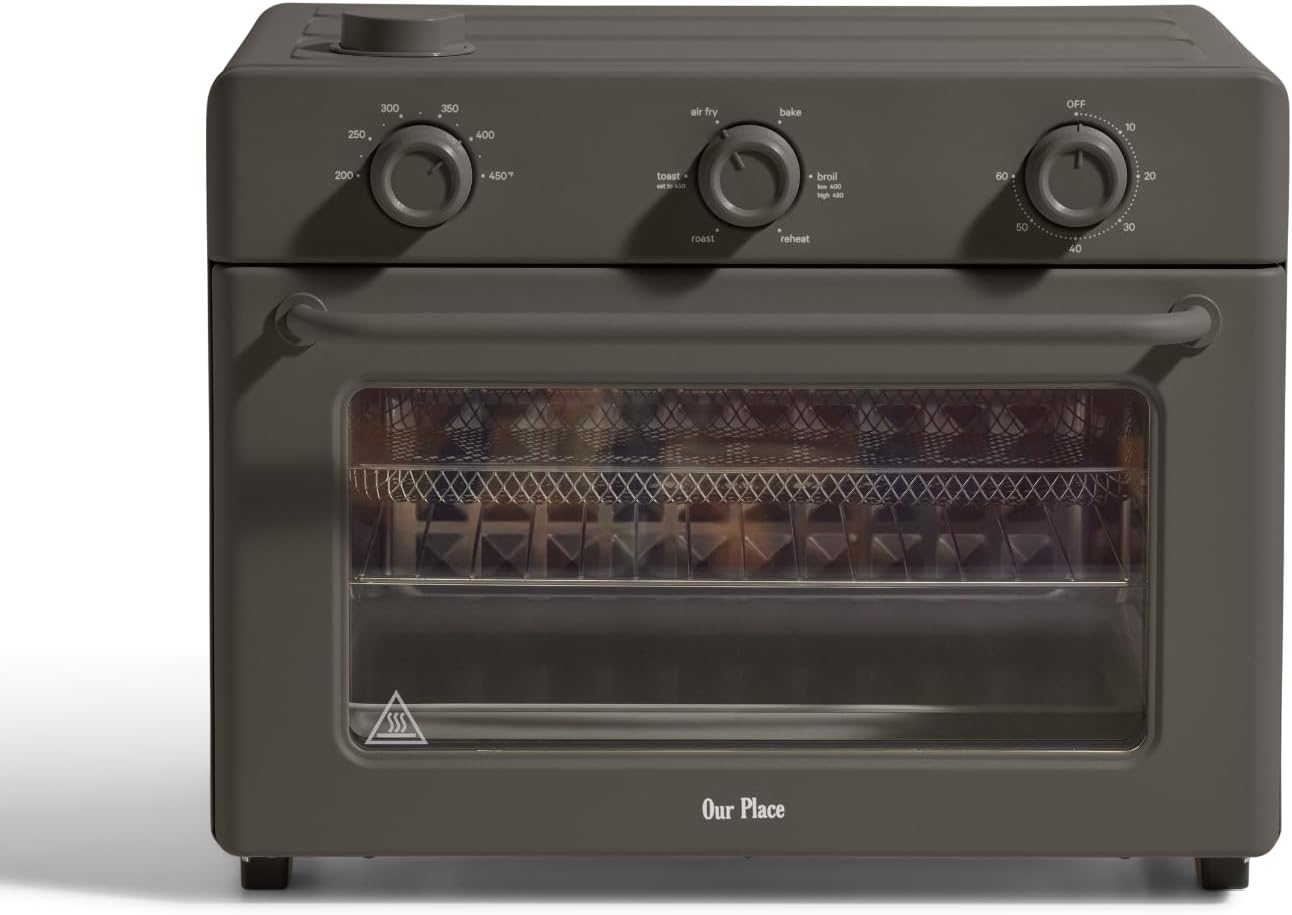 Our Place Large Wonder Oven | 6-in-1 Stainless Steel Air Fryer Toaster Oven Combo with Basket, Rack, Pan & Tray | 3-Rack, 32 QT, Large Capacity - Toast, Roast, Bake, Reheat, Broil & Steam | Char