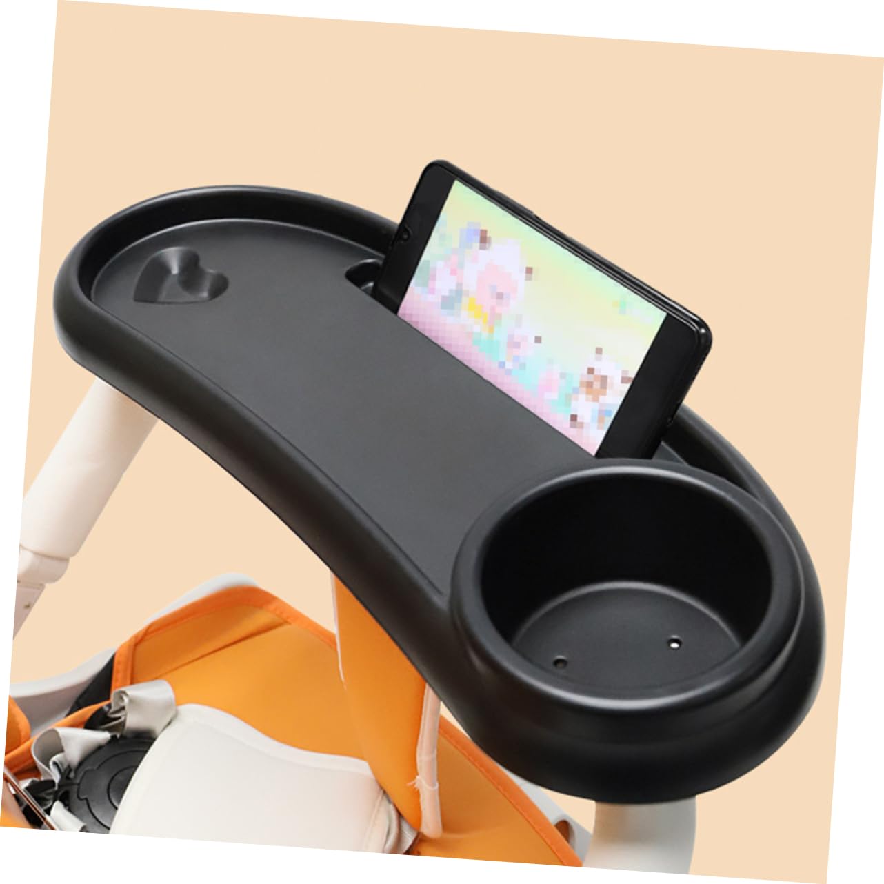 Plateau de Poussette avec Porte-gobelet, en Plastique Noir pour Bébé | Installation Simple et Stable, Facile à Nettoyer, Accessoire pour Poussette et Charriot Bébé
