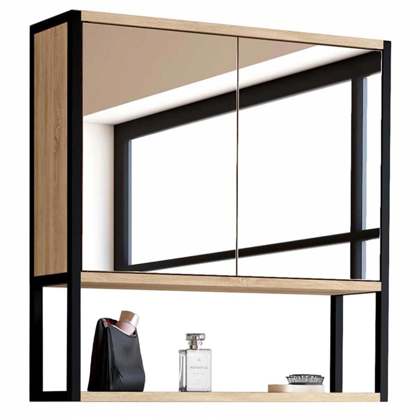 IDMarket - Meuble de Rangement Suspendu avec Miroir pour Salle de Bain Detroit Design Industriel