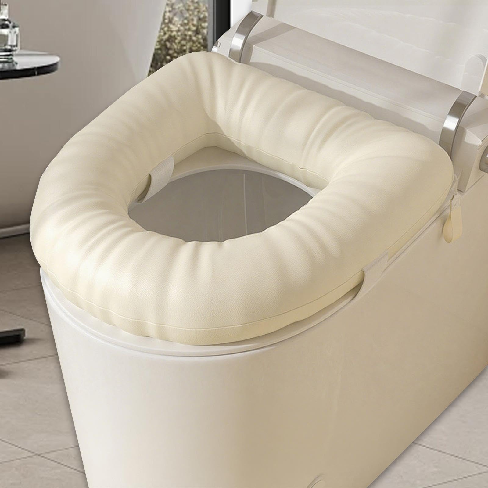 predolo Rialzo per Sedile Wc in Materiale EVA in Pelle PU, Cuscino per Sedile Del Water Impermeabile E Spesso, Coprisedile per Wc Aggiunge 3 Pollici per I Pazienti Anziani, Beige