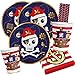 amscan/spielum 44-teiliges Party-Set Pirat - Pirates Map - Teller Becher Servietten Trinkhalme für 8 Kinder