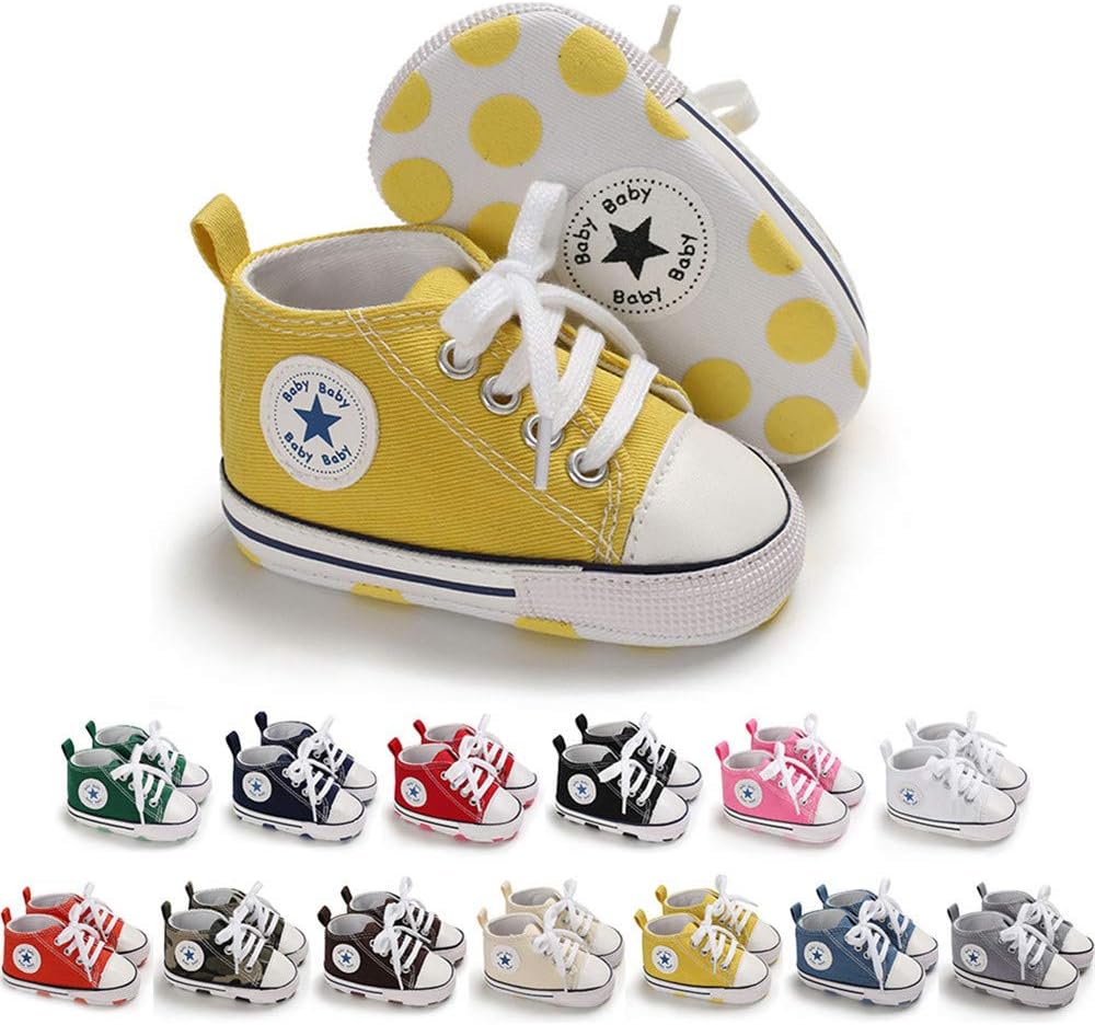 MeckiorBaby Girls Boys Canvas Sneakers Soft Sole High-Top Ankle Infant First Walkers Crib Shoes