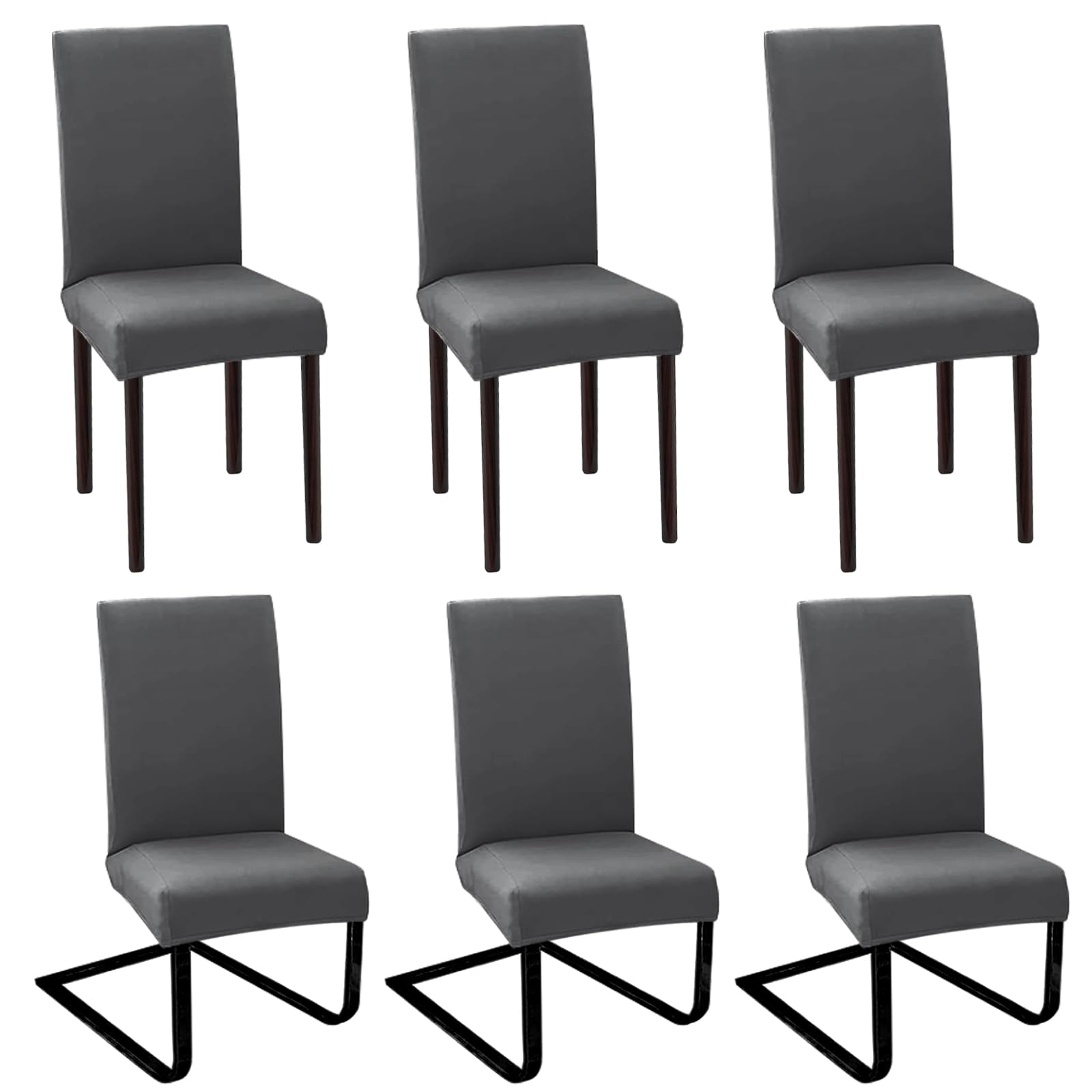Fundas Sillas de Comedor Pack 6, Elásticas y Modernas Funda Asiento Silla, Fundas Sillas Ajustables, Desmontables, para Sillas de Comedor Sala Cocina Banquetes Oficina Hogar Restaurante, Gris Oscuro