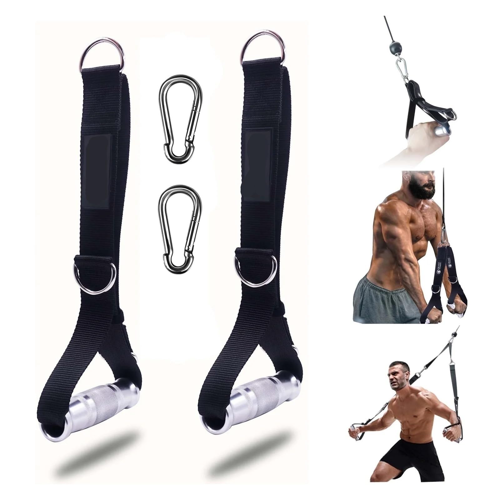 Maniglie per bande di resistenza 3 in 1 Fitness regolabile in metallo maniglie da palestra tricipiti corda cavo macchina allegati for puleggia LAT tirare giù sistema di allenamento(Handle only)