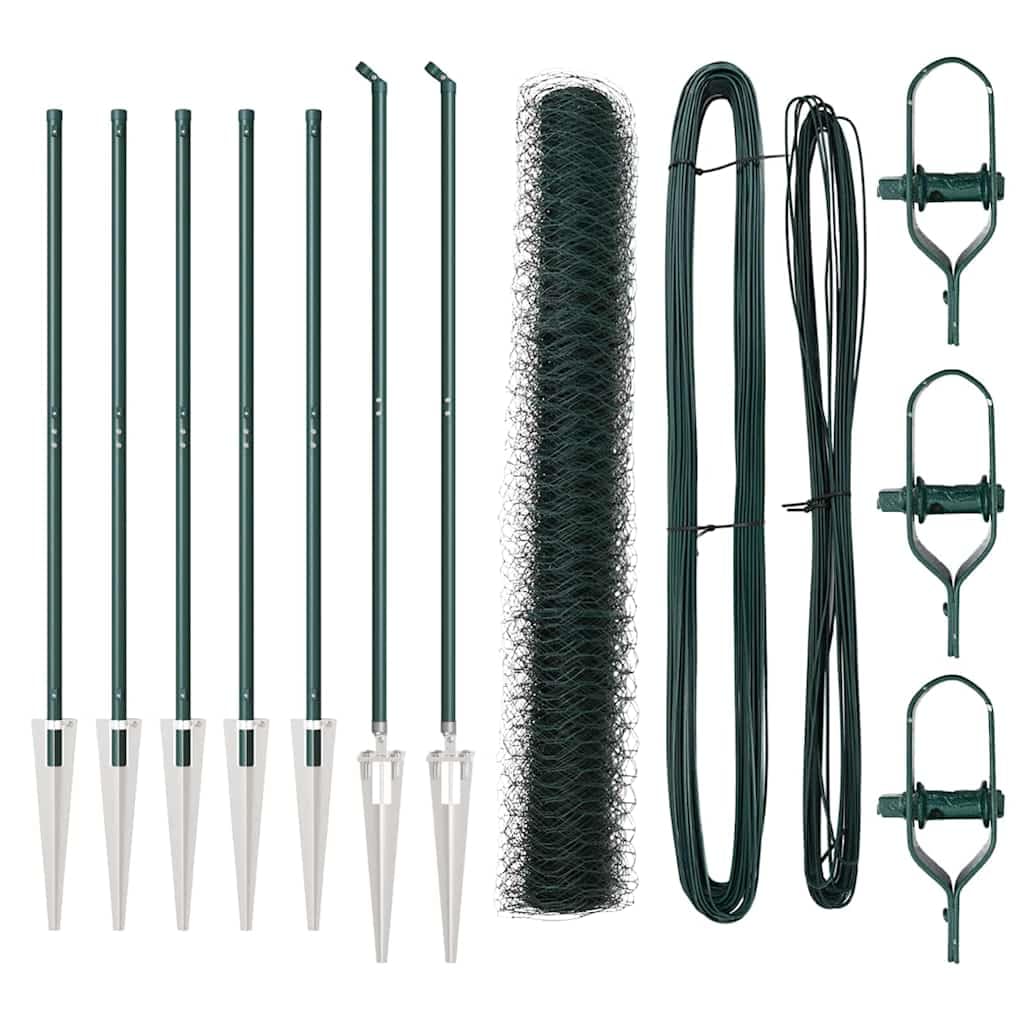 Fence Post Green 10 x 1.2 m 36 mm Mesh Outdoor Garden Steel PVC Corrosion Resistant Secure Barrier Kit for Pet Safety Terrace Enclosure 14 Spike Posts