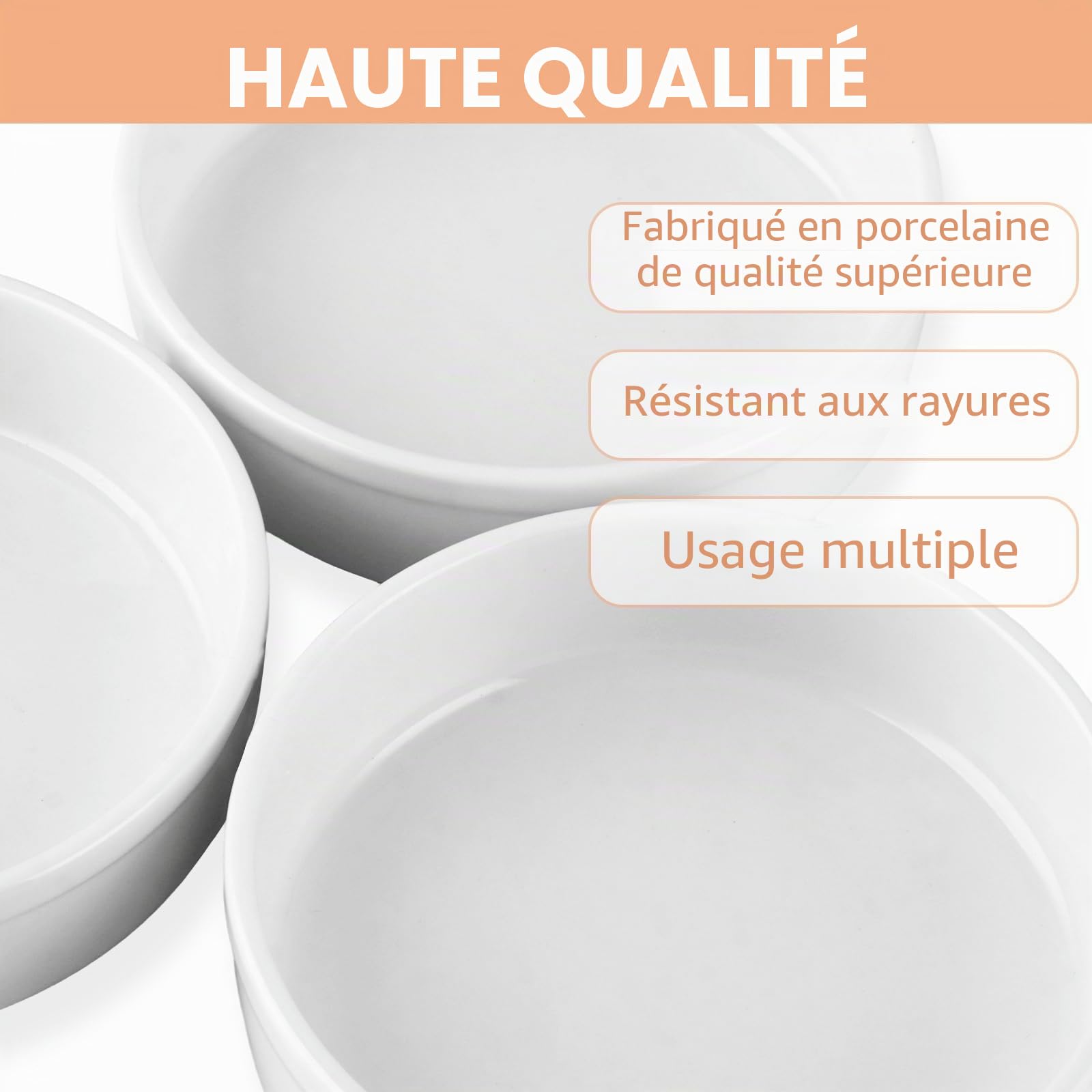 APACALI Lot de 10 ramequins de 240 ml pour crème brûlée, ramequins à tartelette en céramique, bols à soufflé plats pour la cuisson de pudding à la vanille, mini gâteaux, pudding et sauces