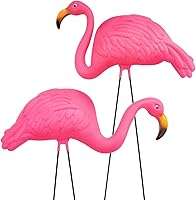 GIFTEXPRESS 2 Pack Extra Large 24" Pink Flamingo Lawn Ornaments - Durable Plastic Yard Decor with Rust-Resistant Metal Stakes for Parties & Gardens