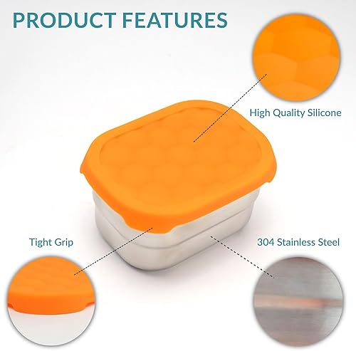 Miniatura 3 de Kichenly Recipientes de acero inoxidable con tapas de silicona, juego de tres recipientes de 8 onzas, contenedor de comida para bebés, contenedor de
