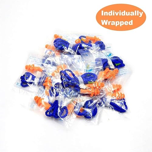 Miniatura 10 de 100 pares de tapones reutilizables naranjas para los oídos, envueltos individualmente, proporcionan protección para los oídos y reducción de ruido