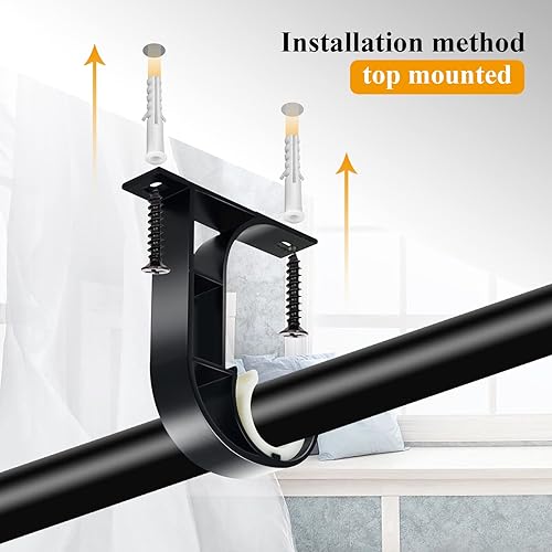 Miniatura 5 de TOKPLNU Soportes para cortineros de techo, resistentes paquete de 8 unidades, aleación de aluminio, ganchos negros para cortineros de 1 a 1.2