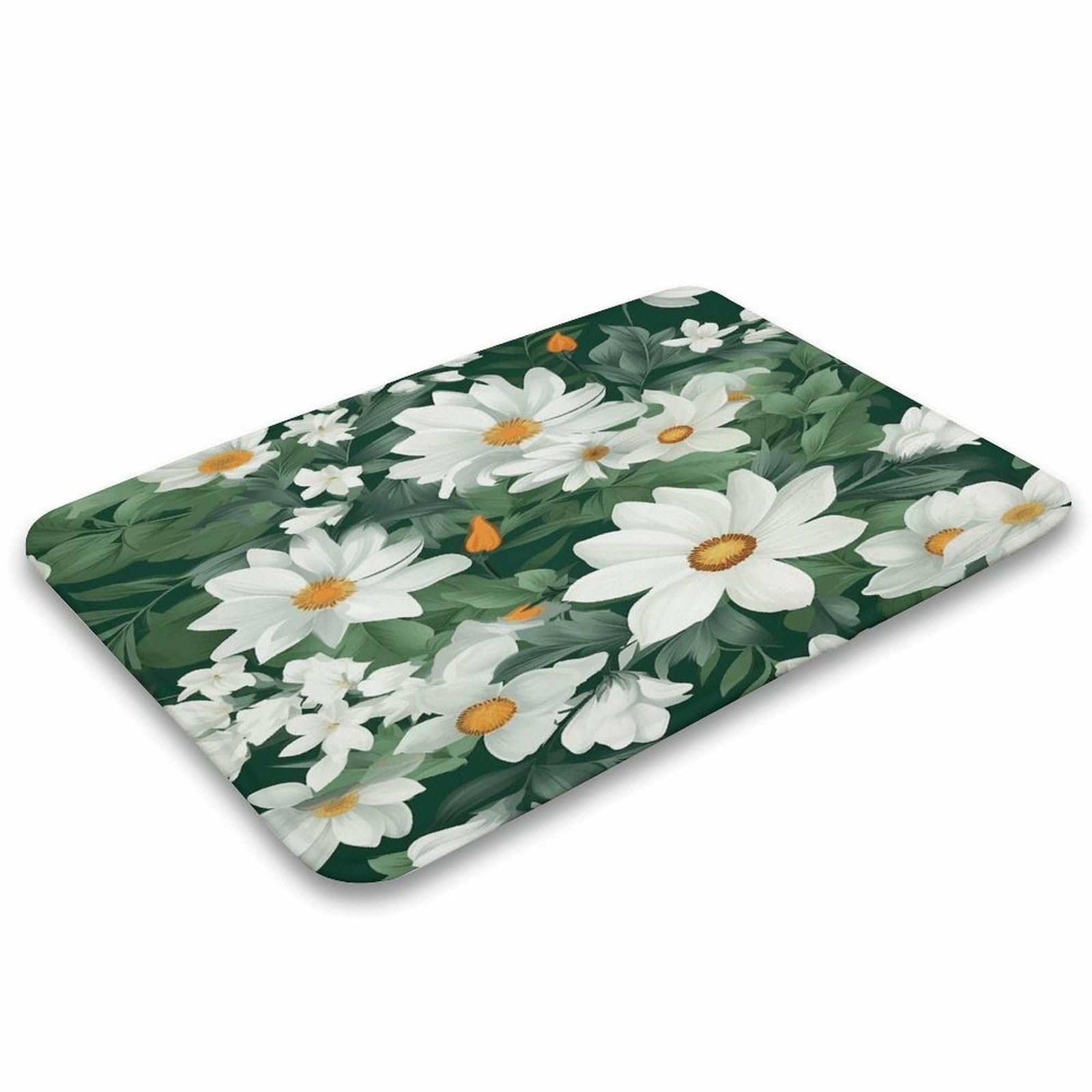 Tapete de bienvenida para interiores y exteriores, antideslizante, hojas verdes y flores blancas, tapete para entrada, porche, lavandería, baño, dormitorio, alfombra de 40 cm x 60 cm