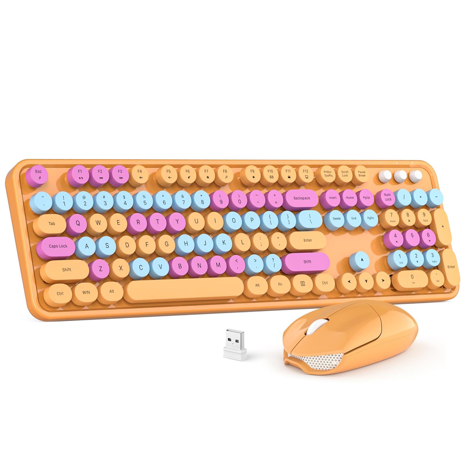 Wireless Keyboard and Mouse Combo, MOWUX Colorful Computer Full Size 2.4G Plug and Play Wireless Typewriter Keyboard and Mouse Set for Windows,