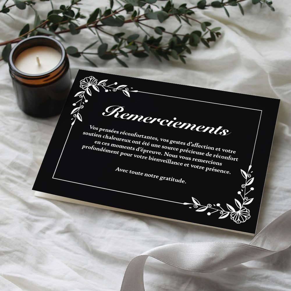 Cartes Remerciement Deuil Condoléances Décès Obsèques avec Enveloppes Format A6 (10,5 x 14,8 cm) Harmonie Florale