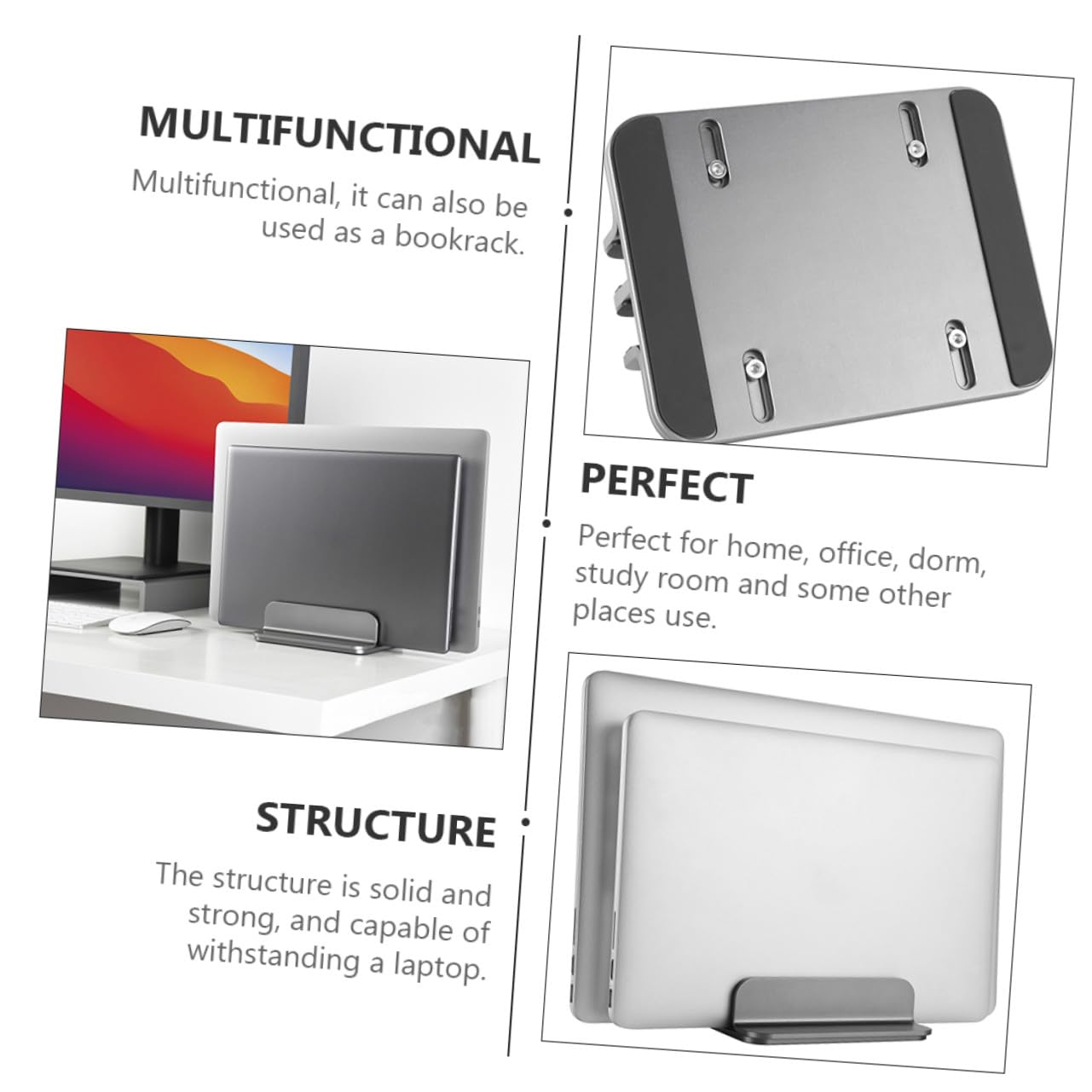 HOMSFOU Soporte Vertical Doble para Portátil y Tableta Base de Aleación de Aluminio para Escritorio para Trabajo y Estudio