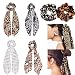 Chiffon Ponytail Hair Scarf Scrunchies - 6 Packs Leopard Print Big & Long Scrunchie Hair Scarf, Leopard Ripple Bun Hair Ties Bobbles, Scarves for Women Girls Bow Ponytail Holder (Leopard Headband - D)