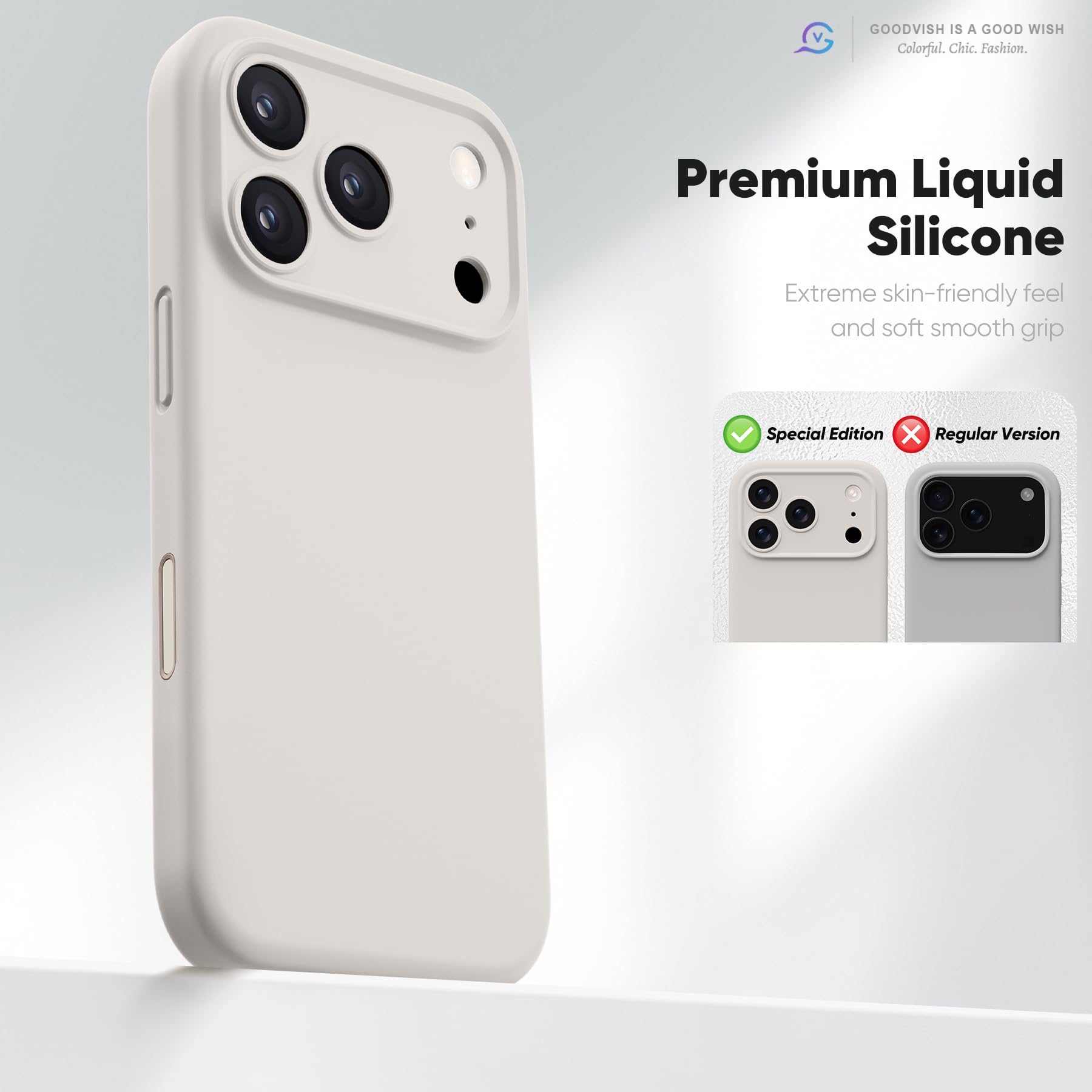 GOODVISH Magnetica Silicone Cover per iPhone 17 Pro Max 6.9", Custodia con 2x Vetro Temperato [Pulsante Controllo Fotocamera] 360° Protezione Anticaduta Case per Antiurto Resistente, Grigio Pietra