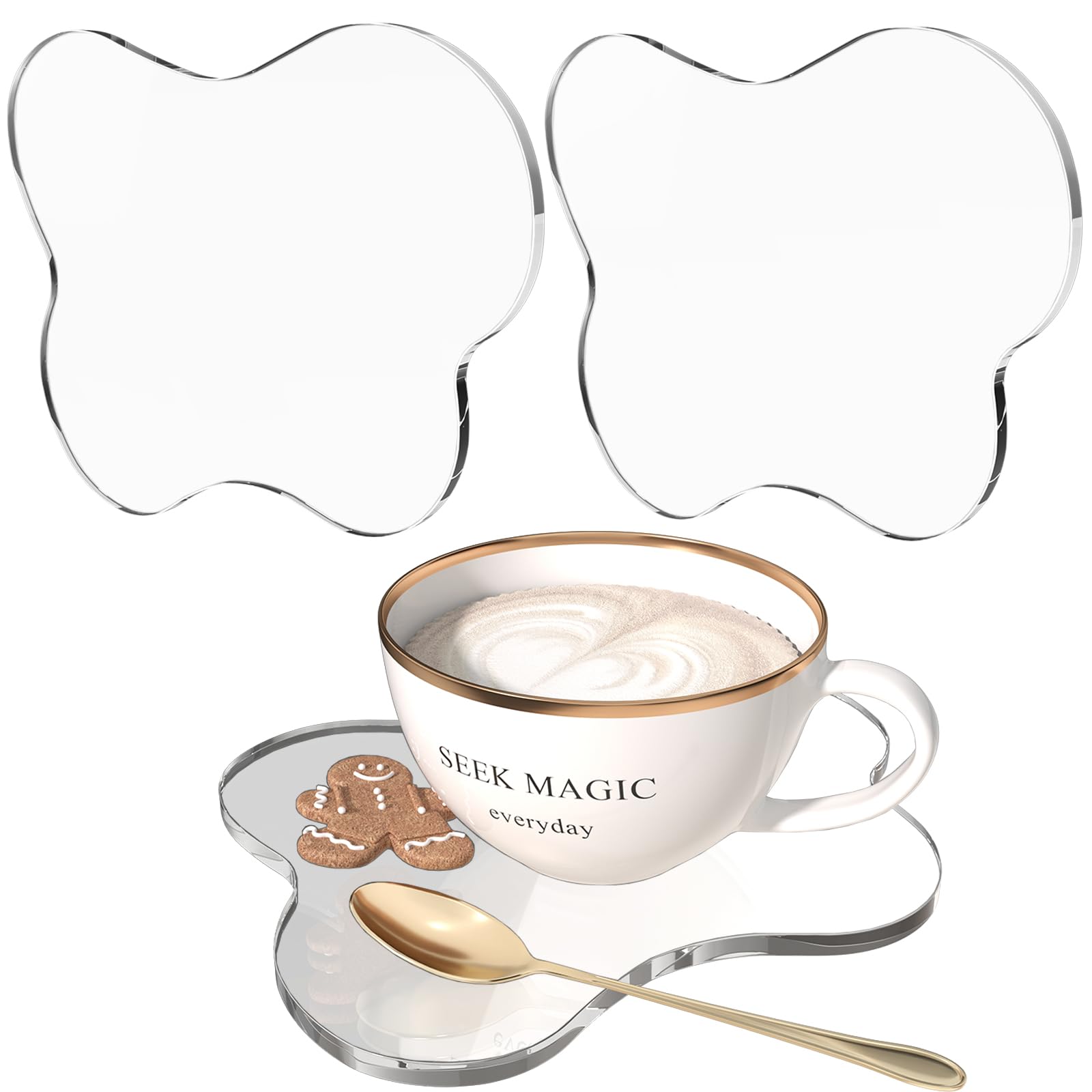 2 PCS Acrylic Coasters, Irregular Cloud Shape Aesthetic Drink Coaster for Coffee Table, Clear Heat-Resistant Decorative Plates for Home Office Desk, Scratch-Proof Cup Protector for Kitchen Bar-image-2