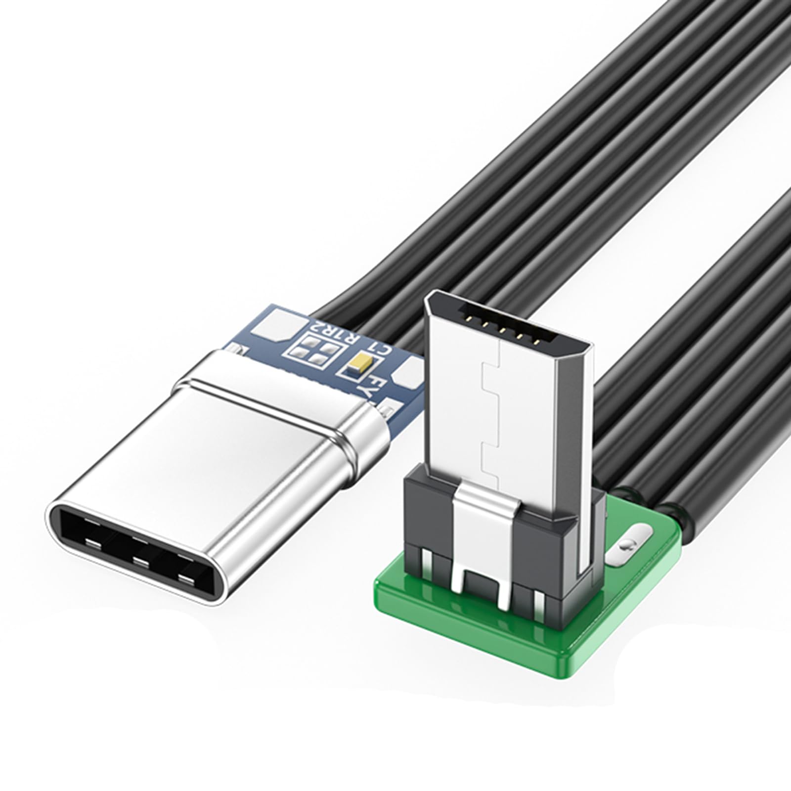 Fentency Short USBC Flat Thin Ribbon FPC Cable USB TypeC 90 Degree to MicroUSB for Data and Charging