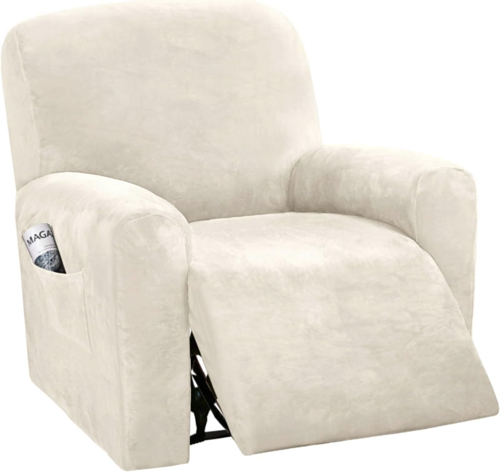 CLGTY Stretch Velvet Recliner Sofa Covers, 4-piece With Pocket Lazy Boy Reclining Sofa Slipcover Non Slip Armchair Covers For Kids Pets-cream-chair