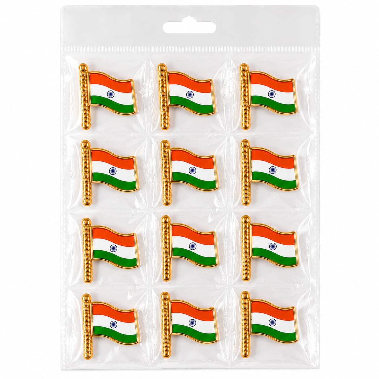 Indian Flag Lapel Pin Badge Pack of 12 | Premium Metal Enamel Tricolor Flag Brooch with Secure Pin Back | Plastic Packed | Ideal for Independence Day, Republic Day, School, NCC, Office & Events-image-27