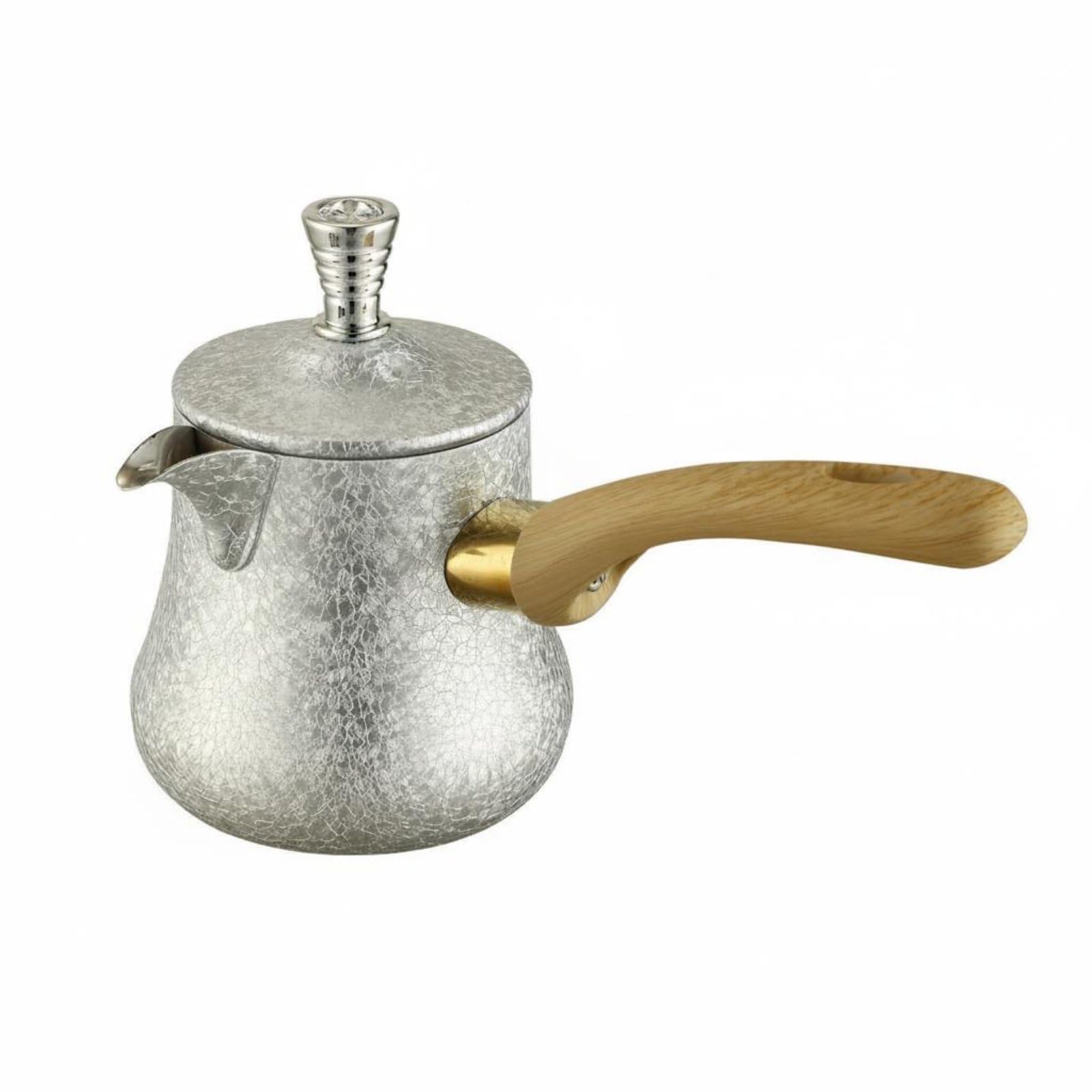 Cafetera Turca Jarra Tetera Hervidora Fabricada en Acero Inoxidable Mango de Madera Antideslizante para Café O Leche Adecuada para Casa y Camping, 550ML, Tapa Plata Estilo1