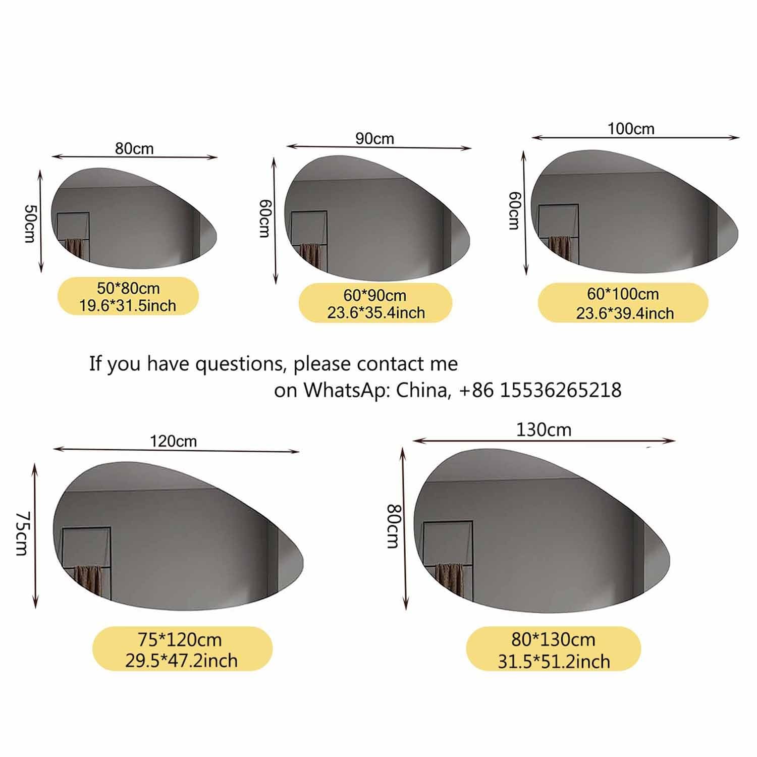 Lustro ścienne LED - 130 cm asymetryczne podświetlane lustro łazienkowe - bezramowe, nieregularne, owalne lustro toaletkowe ze światłem, 3 regulowane temperatury barwowe (120 * 75 cm (47,2 *