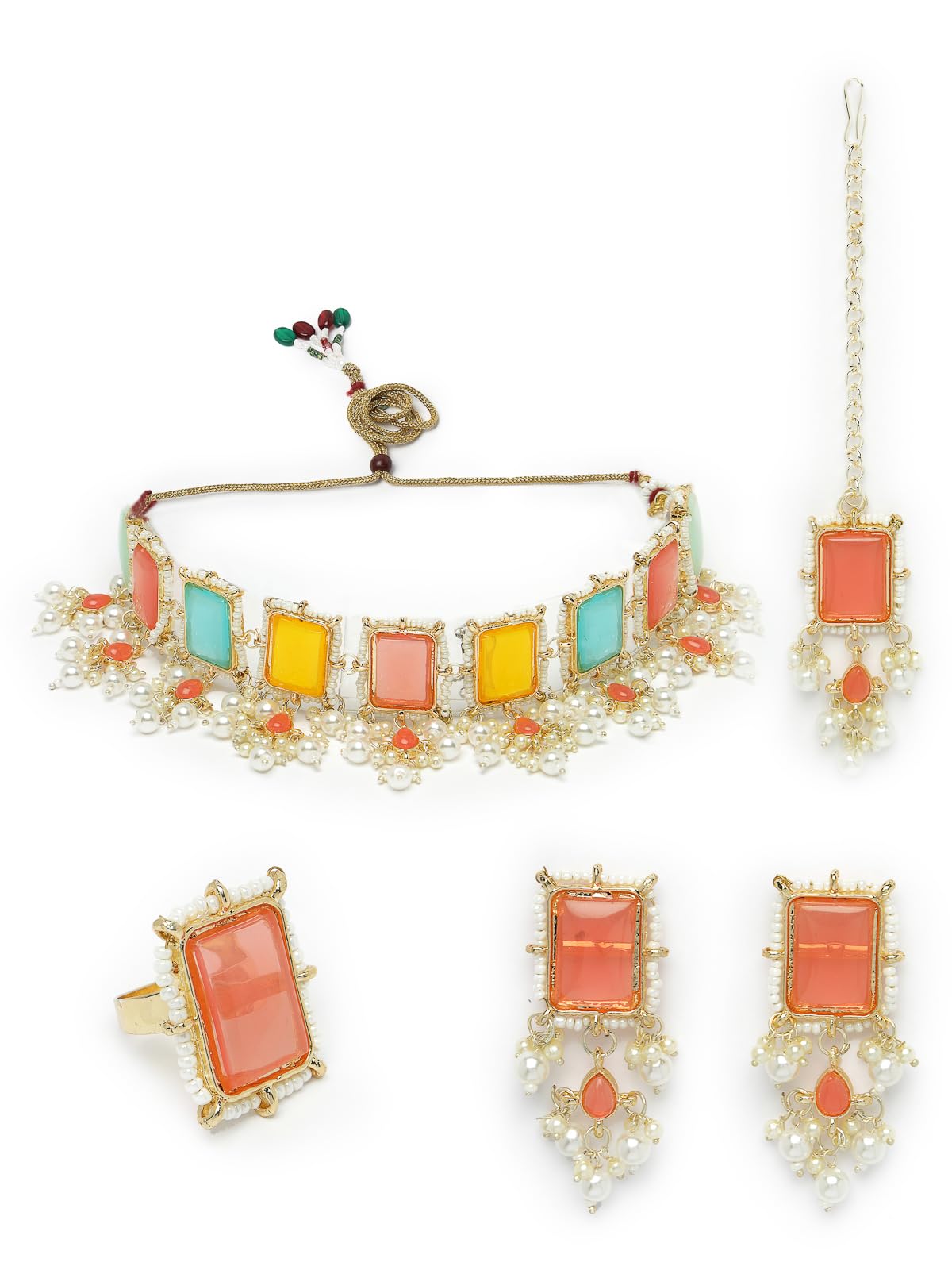 Studio Sukkhi Classic Multicolor Gold Plated Choker Necklace Set with Studs Earrings And Maangtika | Jewellery Set For Women And Girls (NS105798) (B0CPLZ1RML) Amazon Price History, Amazon Price Tracker