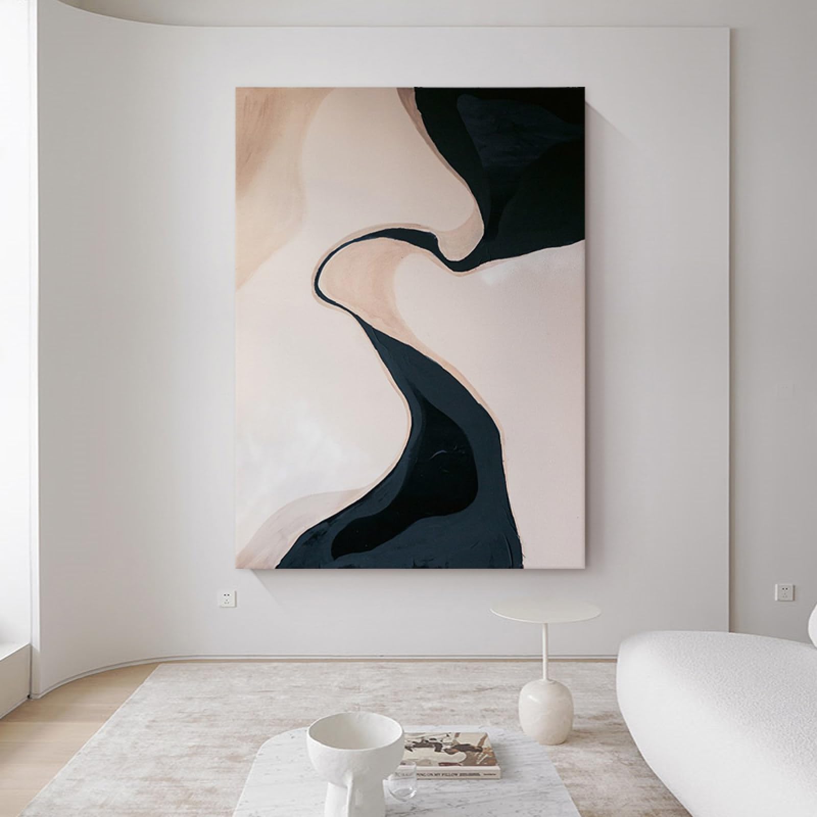 Peinture à l'huile abstraite de lignes noires pour sublimer le mur de votre salon familial