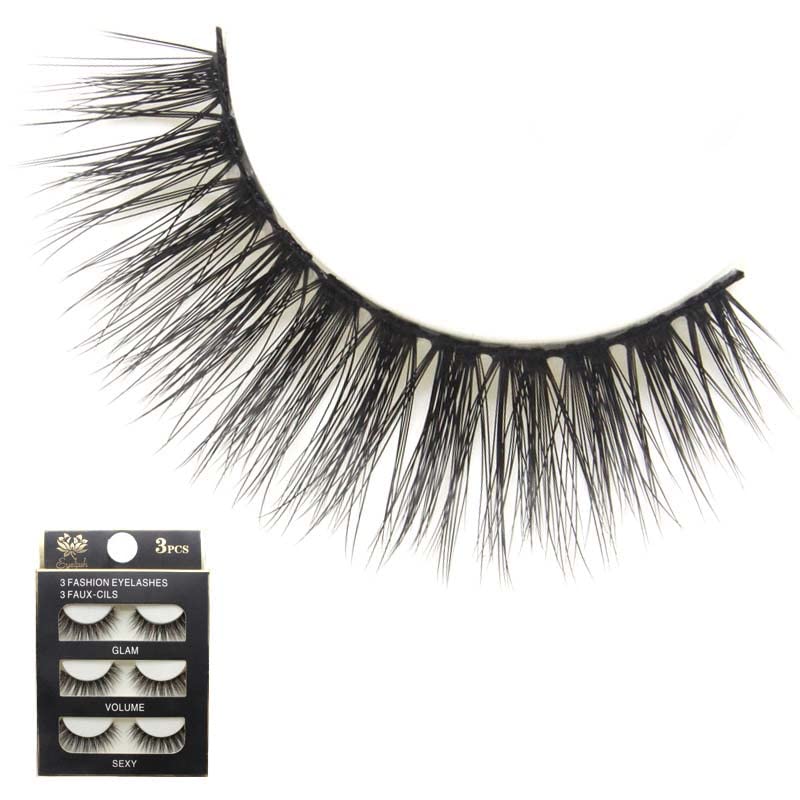 Lashes Natural Fluffy Faux Mink Eyelashes 3D Lightweight False Eye Lashes 3 Pairs Pack Black Medium Volume Long Length Invisiband No Glue