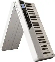 VEDO Com um teclado dobrável semi-pesado de 88 teclas retroiluminadas, este piano digital portátil com Bluetooth inclui um suporte para partituras, pedal de sustain e bolsa para piano (Branco)