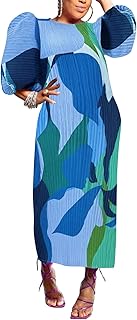 Women Colorful African Dress Floral Puff Long Sleeve Wedding Guest Party...