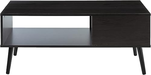 Miniatura 5 de Furinno Claude - Mesa de centro estilo mediados de siglo con patas de madera, color espresso grande sin elevación