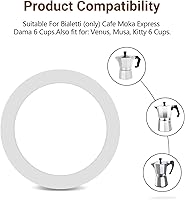 Vista 2 de Anillo de sellado de junta de repuesto para cafeteras de aluminio Bialetti Moka Express Dama 6 tazas de silicona de grado alimenticio de repuesto