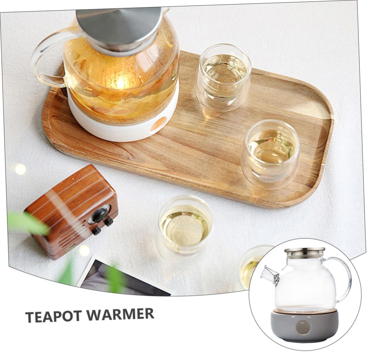 2pcs Vibrant Teapot Bamboo Lid Glass Tea Pot Warmer for Tea Scented Drinks