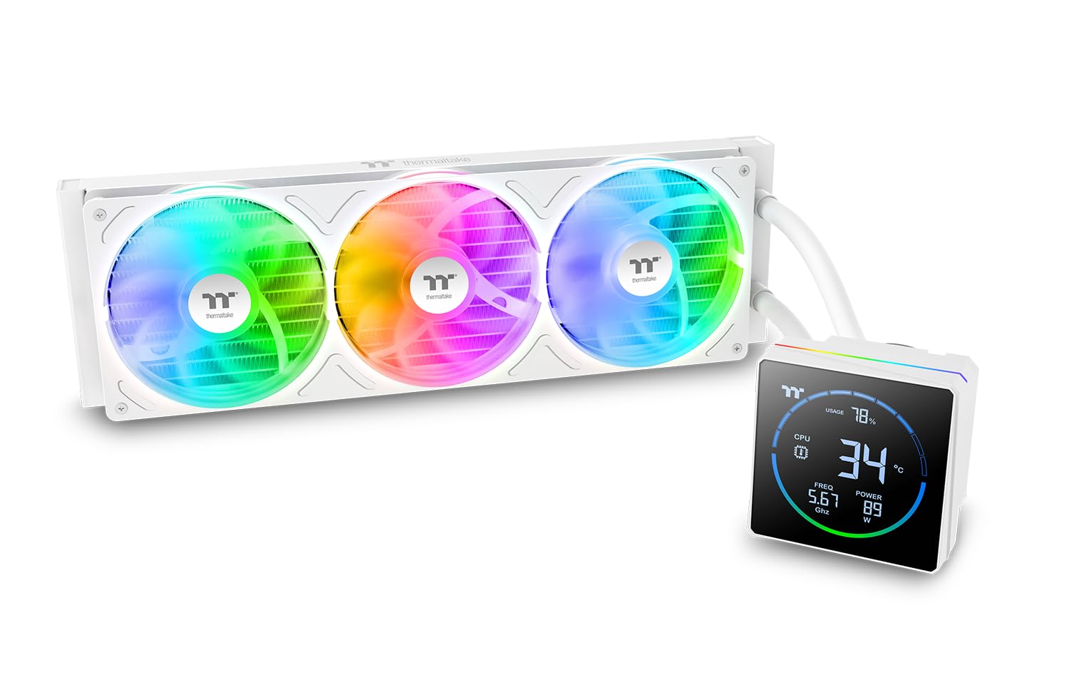 TH360-S V3 ARGB | All-in-one water cooling | 3.95" segment LCD display | Rotatable pump head | Single frame fan | Snow