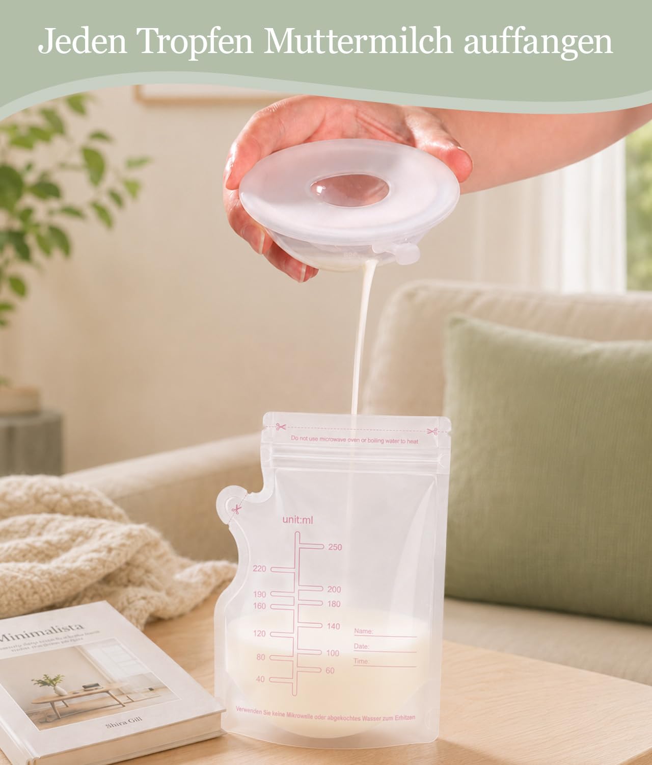 Oiomniv Milchauffangschalen Stillen, Brustschalen 60 ML Silikon Milchfänger BPA-frei Wiederverwendbare Brustschalen mit 20 Muttermilchbeutel, Lagerbox, 2 Stück