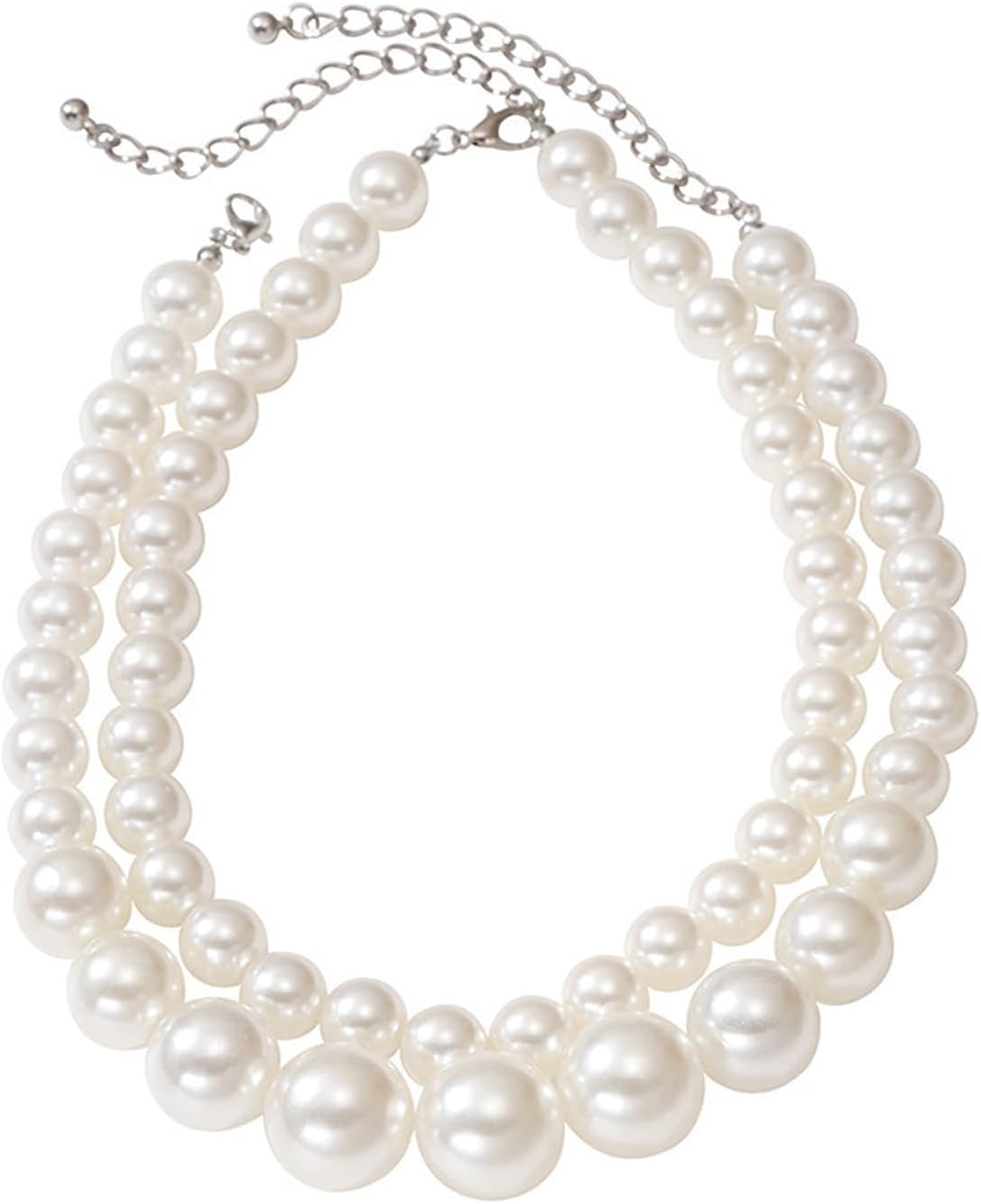 Layered Big Pearl Choker Necklaces for Women Fashion Adjustable Faux Pearls Necklaces Chunky White Large Beaded Necklace Jewelry Accessories - Image 8