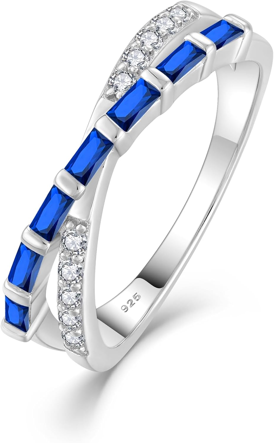 925 Sterling Silver Stackable Rings for Women Cross Line Wedding Band Promise Engagement Anniversary Half Eternity Ring Birthstone Jewelry Gifts for Women Size 5-10